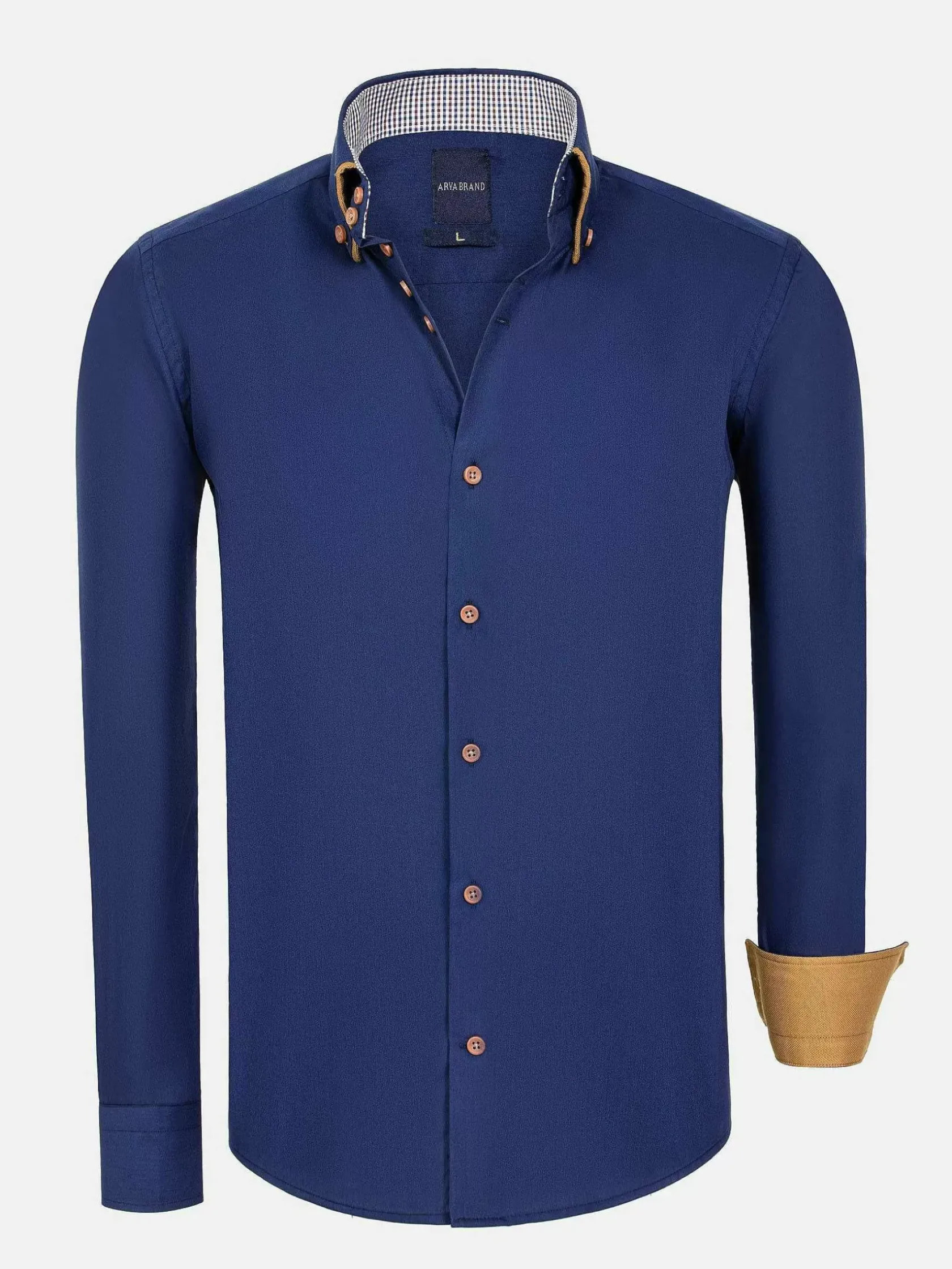 Wam Denim Overhemd Lange Mouwen|Ales Solid Structured Navy Overhemd Lange Mouw