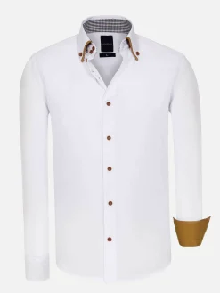 Wam Denim Overhemd Lange Mouwen|Ales Solid Structured White Overhemd Lange Mouw