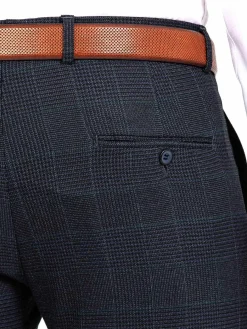 Wam Denim Pantalons|Amalfi Glen Check Slim Fit Navy Suit Pantalon