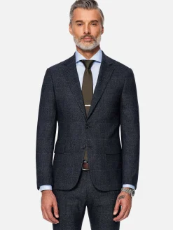 Wam Denim Colberts|Amalfi Glen Check Wide Lapel Navy Suit Colbert