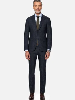 Wam Denim Colberts|Amalfi Glen Check Wide Lapel Navy Suit Colbert