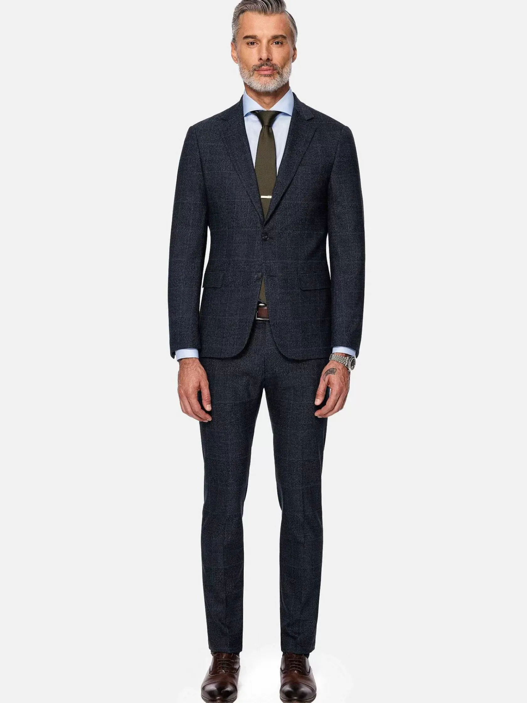 Wam Denim Colberts|Amalfi Glen Check Wide Lapel Navy Suit Colbert