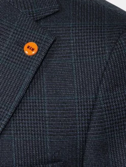 Wam Denim Colberts|Amalfi Glen Check Wide Lapel Navy Suit Colbert