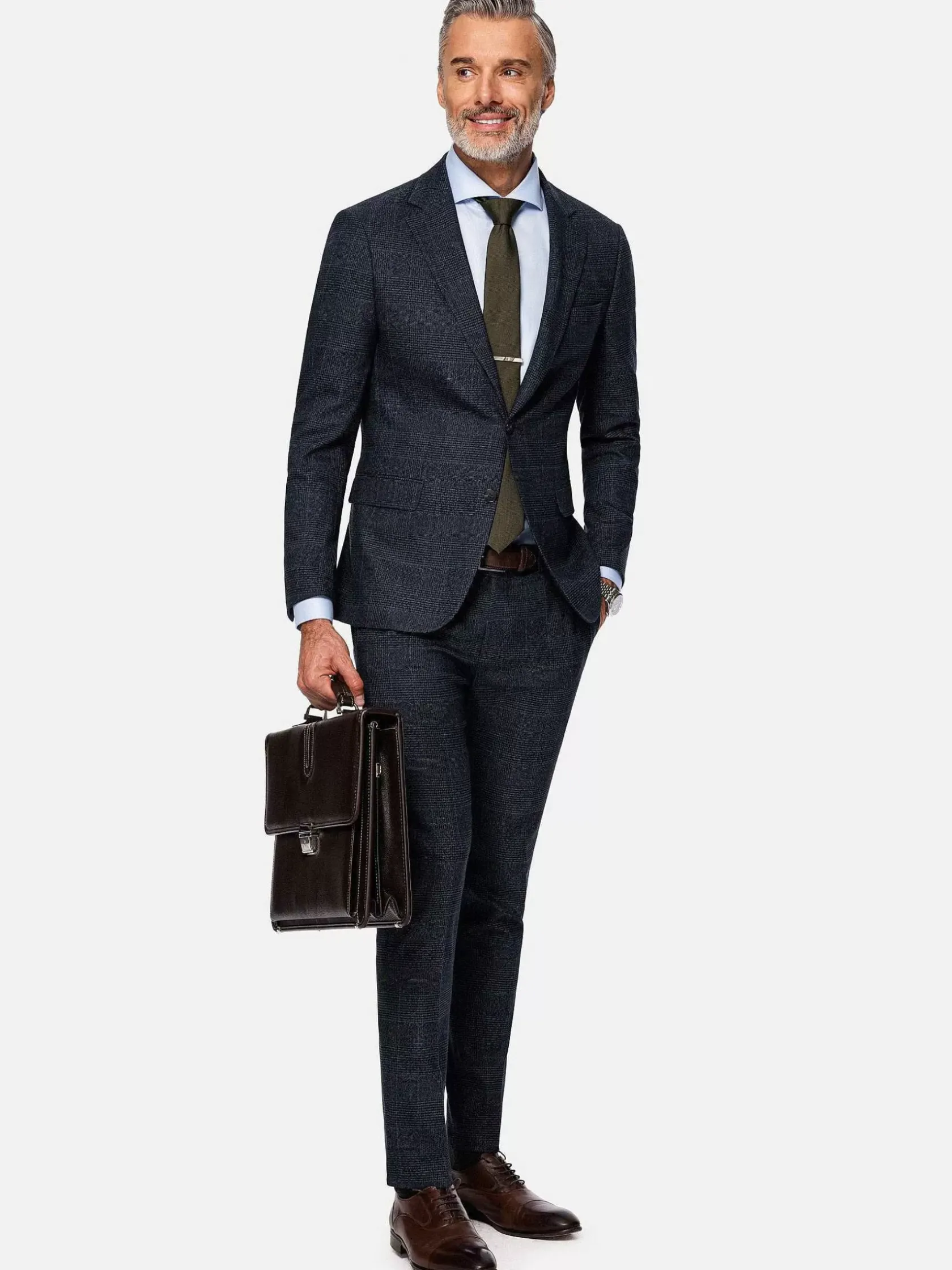 Wam Denim Colberts|Amalfi Glen Check Wide Lapel Navy Suit Colbert