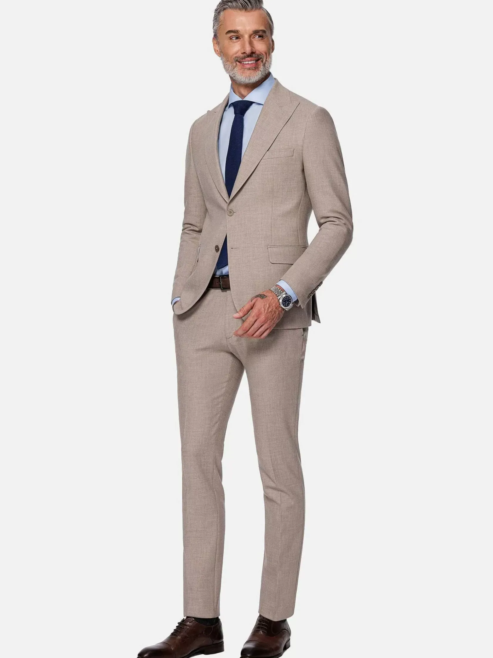 Wam Denim Colberts|Araya Peak Lapel Single Breast Beige Suit Blazer