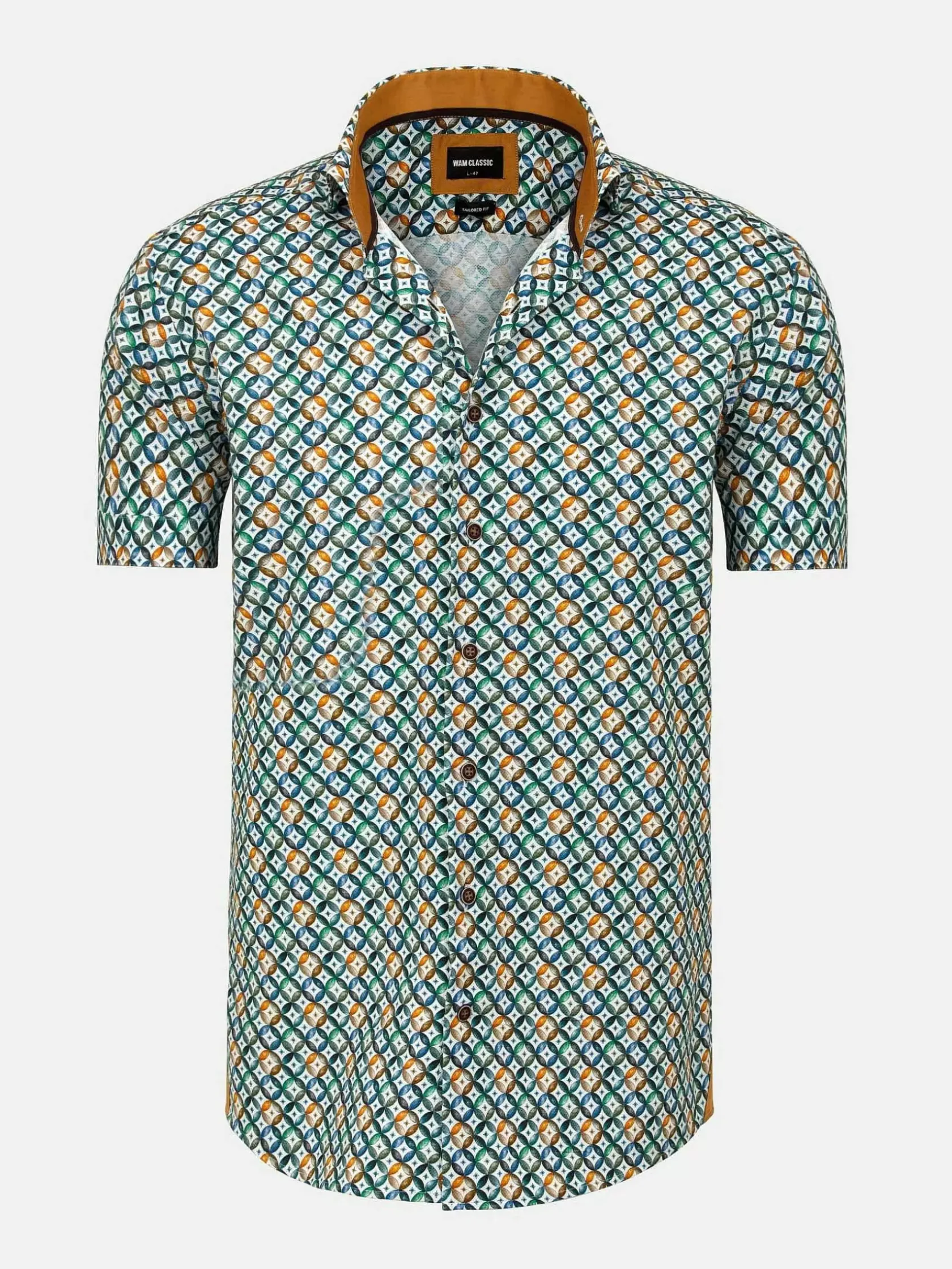 Wam Denim Overhemd Korte Mouwen|Asher Tailored Fit White Green Overhemd