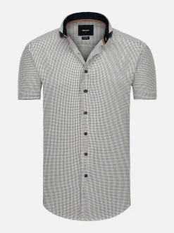 Wam Denim Overhemd Korte Mouwen|Asher Tailored Fit White Navy Overhemd