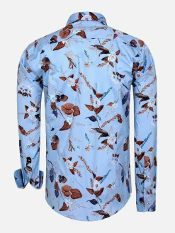 Wam Denim Overhemd Lange Mouwen|Burano Blue Floral Print Overhemd Lange Mouw