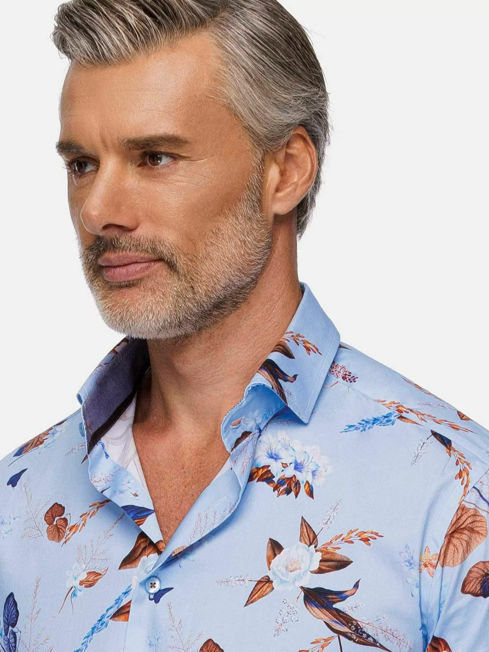 Wam Denim Overhemd Lange Mouwen|Burano Blue Floral Print Overhemd Lange Mouw