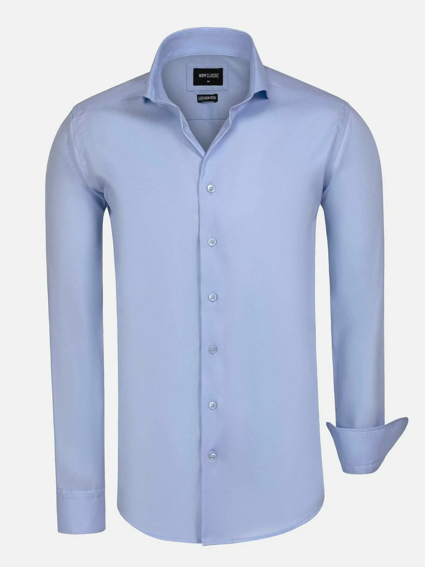 Wam Denim Overhemd Lange Mouwen|Burgos Solid Blue Overhemd Longe Mouw