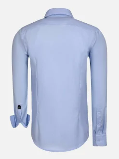 Wam Denim Overhemd Lange Mouwen|Burgos Solid Blue Overhemd Longe Mouw