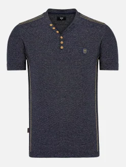 Wam Denim T-Shirts|Dirkous V-Neck Button Down Navy T-Shirt