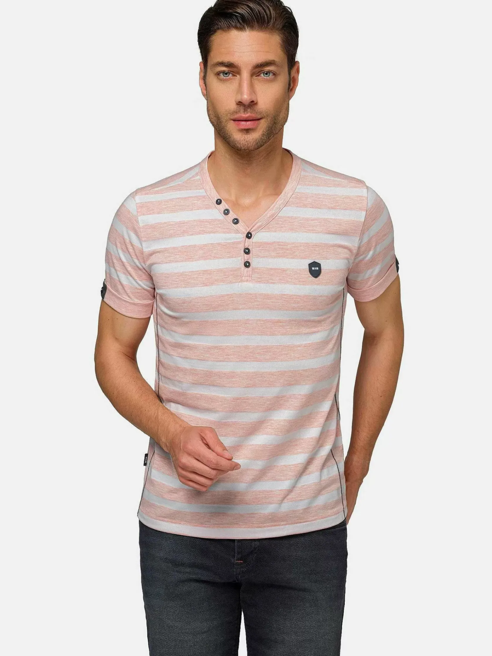 Wam Denim T-Shirts|Doenga Striped V-Neck Pink T-Shirt
