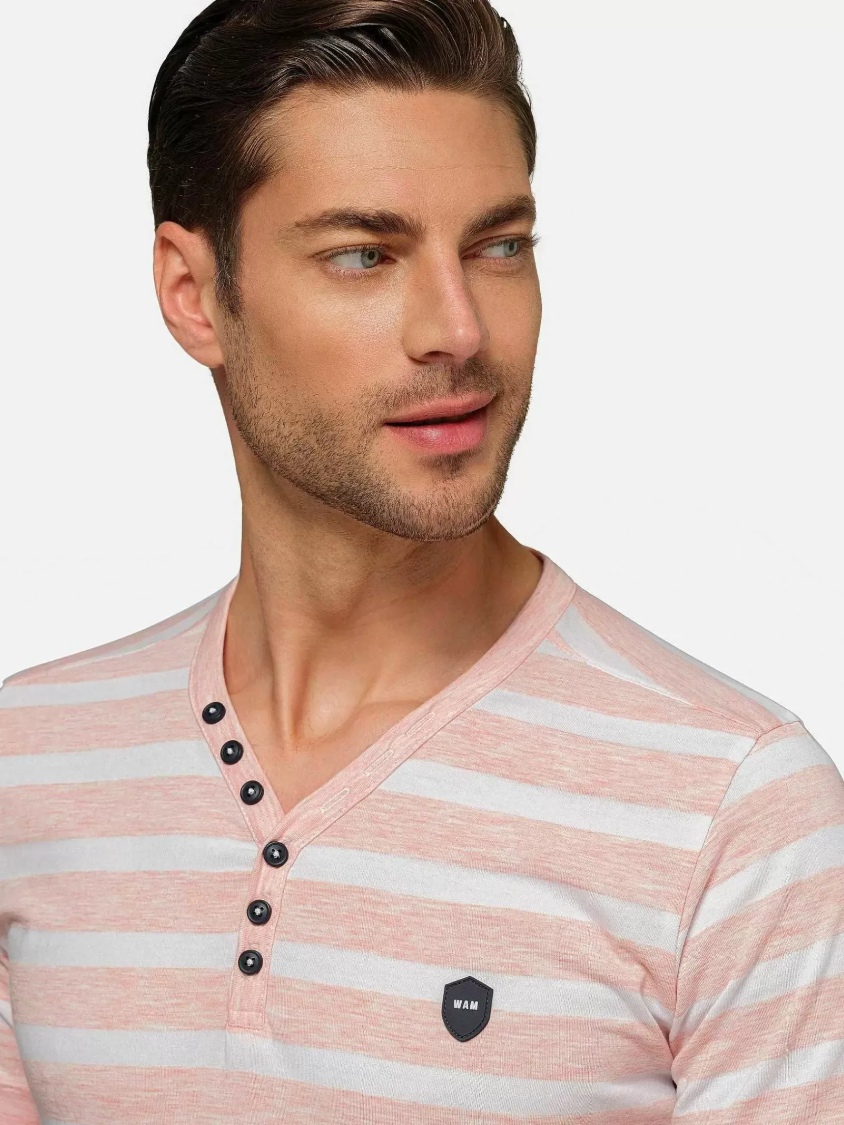Wam Denim T-Shirts|Doenga Striped V-Neck Pink T-Shirt