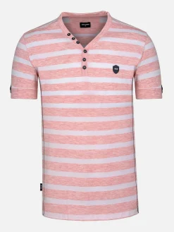 Wam Denim T-Shirts|Doenga Striped V-Neck Pink T-Shirt