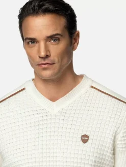 Wam Denim Truien|Dover Slim Fit V-Neck Off-White Truien