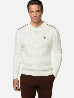Wam Denim Truien|Dover Slim Fit V-Neck Off-White Truien