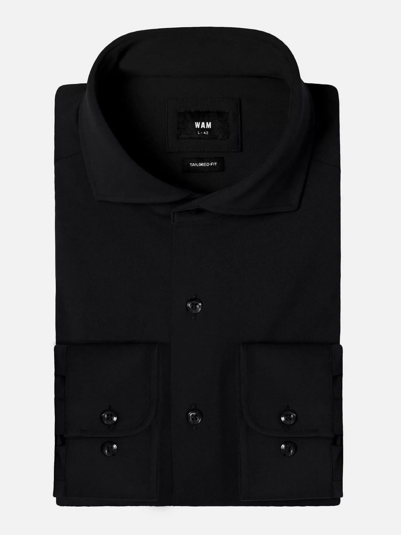 Wam Denim Overhemd Lange Mouwen|Everest Spread Collar Black Overhemd Lange Mouw
