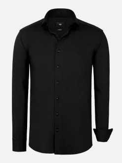 Wam Denim Overhemd Lange Mouwen|Everest Spread Collar Black Overhemd Lange Mouw