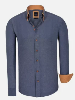 Wam Denim Overhemd Lange Mouwen|Flers Double Collar Dark Indigo Overhemd Lange Mouw