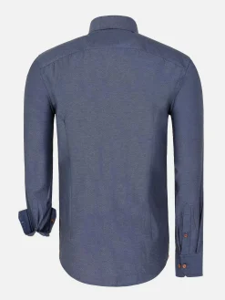 Wam Denim Overhemd Lange Mouwen|Flers Double Collar Dark Indigo Overhemd Lange Mouw