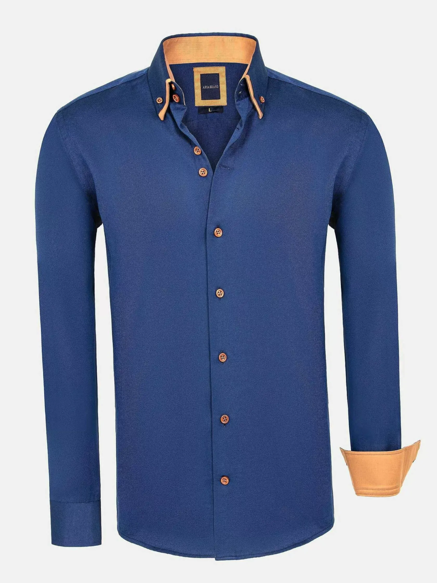 Wam Denim Overhemd Lange Mouwen|Flers Double Collar Navy Overhemd Lange Mouw