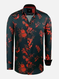 Wam Denim Overhemd Lange Mouwen|Florence Red Floral Black Overhemd Lange Mouw