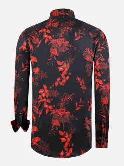 Wam Denim Overhemd Lange Mouwen|Florence Red Floral Black Overhemd Lange Mouw