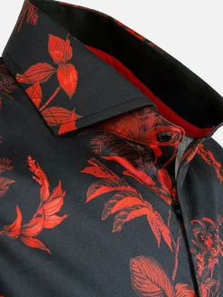 Wam Denim Overhemd Lange Mouwen|Florence Red Floral Black Overhemd Lange Mouw