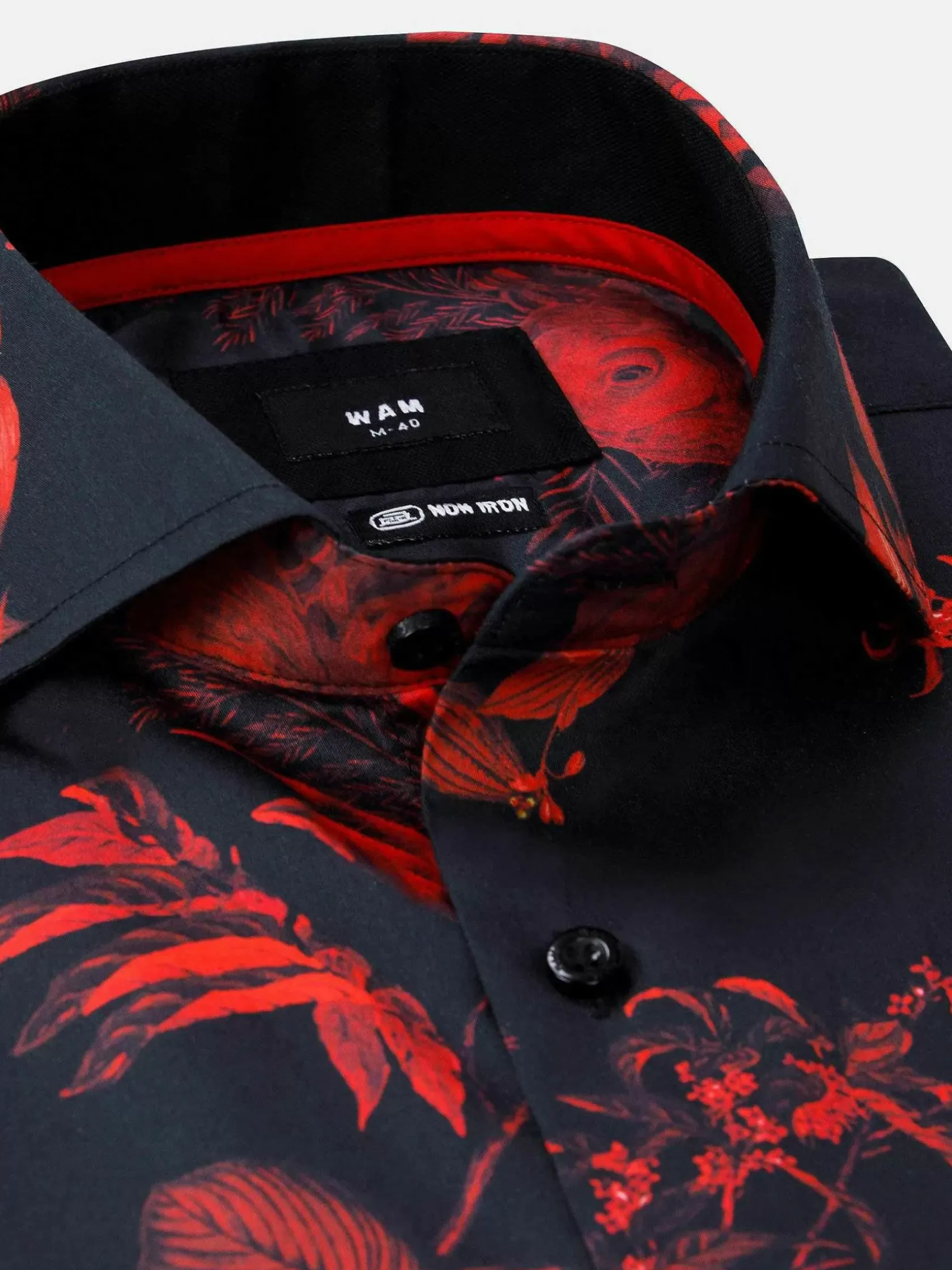 Wam Denim Overhemd Lange Mouwen|Florence Red Floral Black Overhemd Lange Mouw