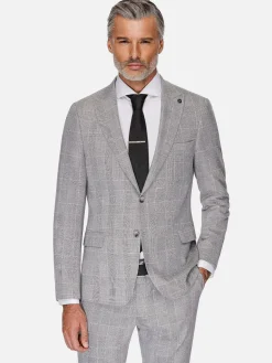 Wam Denim Colberts|Ground Checkered Slim Fit Grey Colbert