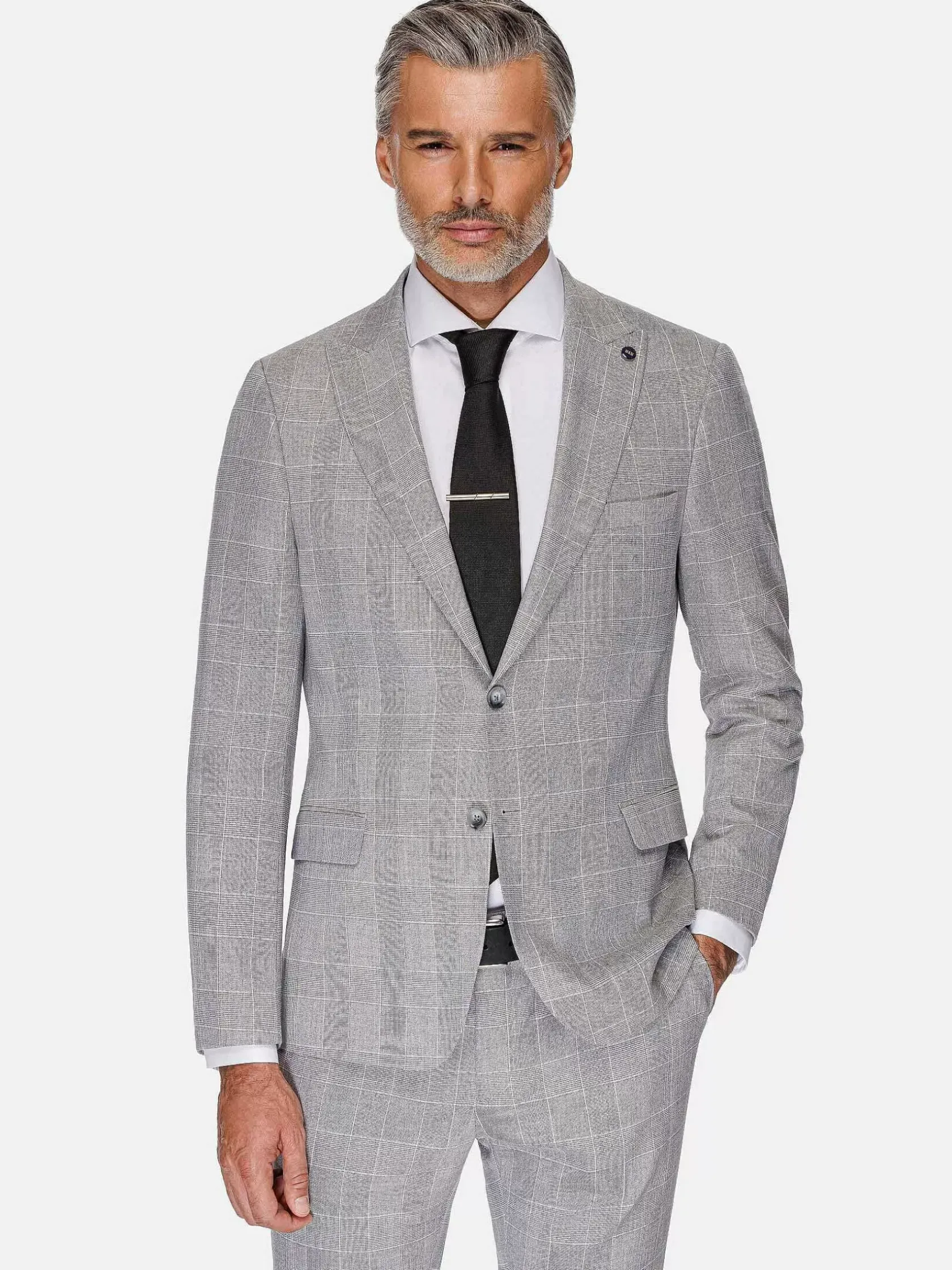 Wam Denim Colberts|Ground Checkered Slim Fit Grey Colbert
