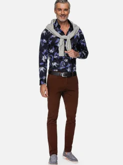 Wam Denim Overhemd Lange Mouwen|Havana Navy Floral Print Overhemd Lange Mouw