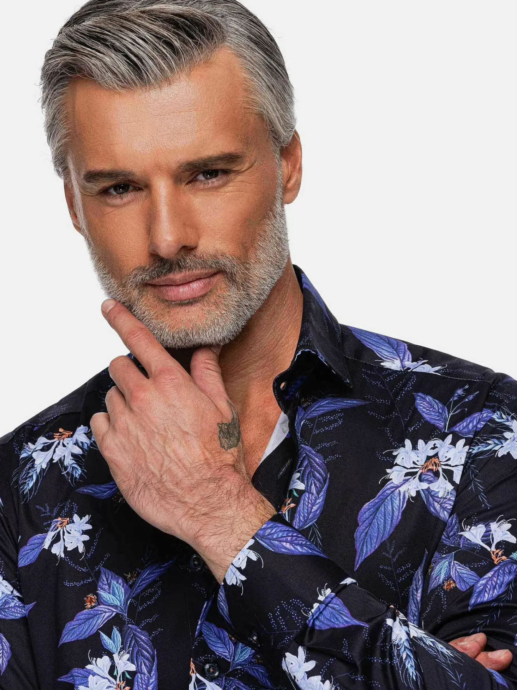 Wam Denim Overhemd Lange Mouwen|Havana Navy Floral Print Overhemd Lange Mouw