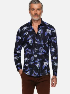 Wam Denim Overhemd Lange Mouwen|Havana Navy Floral Print Overhemd Lange Mouw