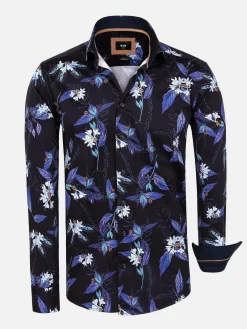 Wam Denim Overhemd Lange Mouwen|Havana Navy Floral Print Overhemd Lange Mouw