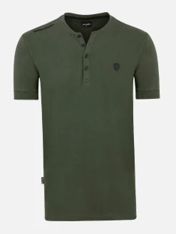 Wam Denim T-Shirts|Korfual Casual V-Neck Button T-Shirt Khaki