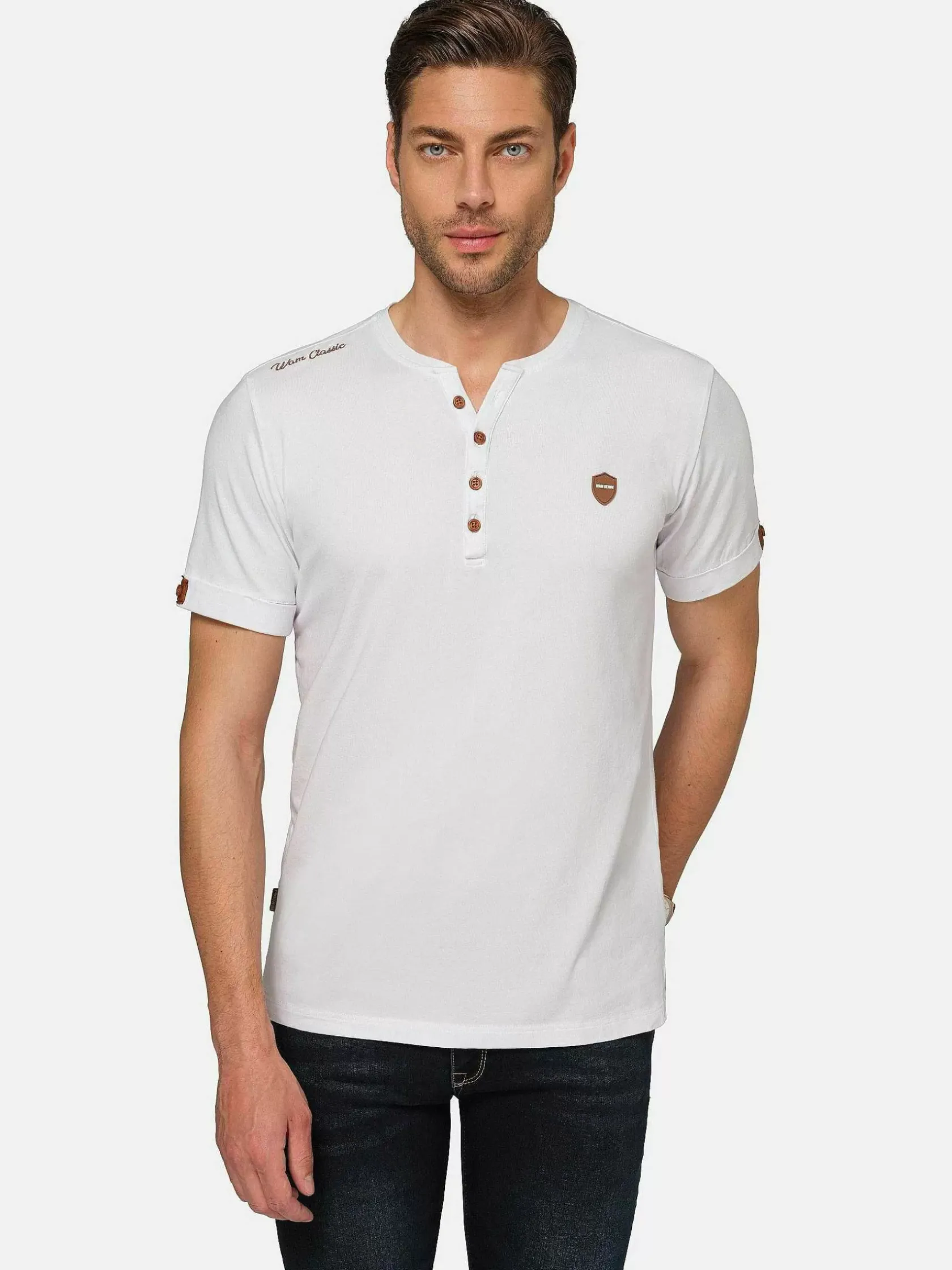 Wam Denim T-Shirts|Korfual Casual V-Neck Button T-Shirt White