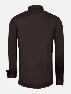 Wam Denim Overhemd Lange Mouwen|Lance Solid Brown Overhemd Lange Mouw