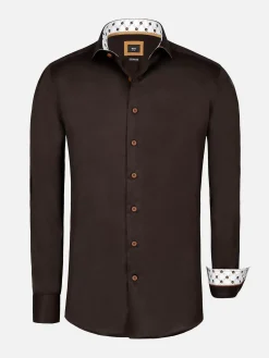 Wam Denim Overhemd Lange Mouwen|Lance Solid Brown Overhemd Lange Mouw