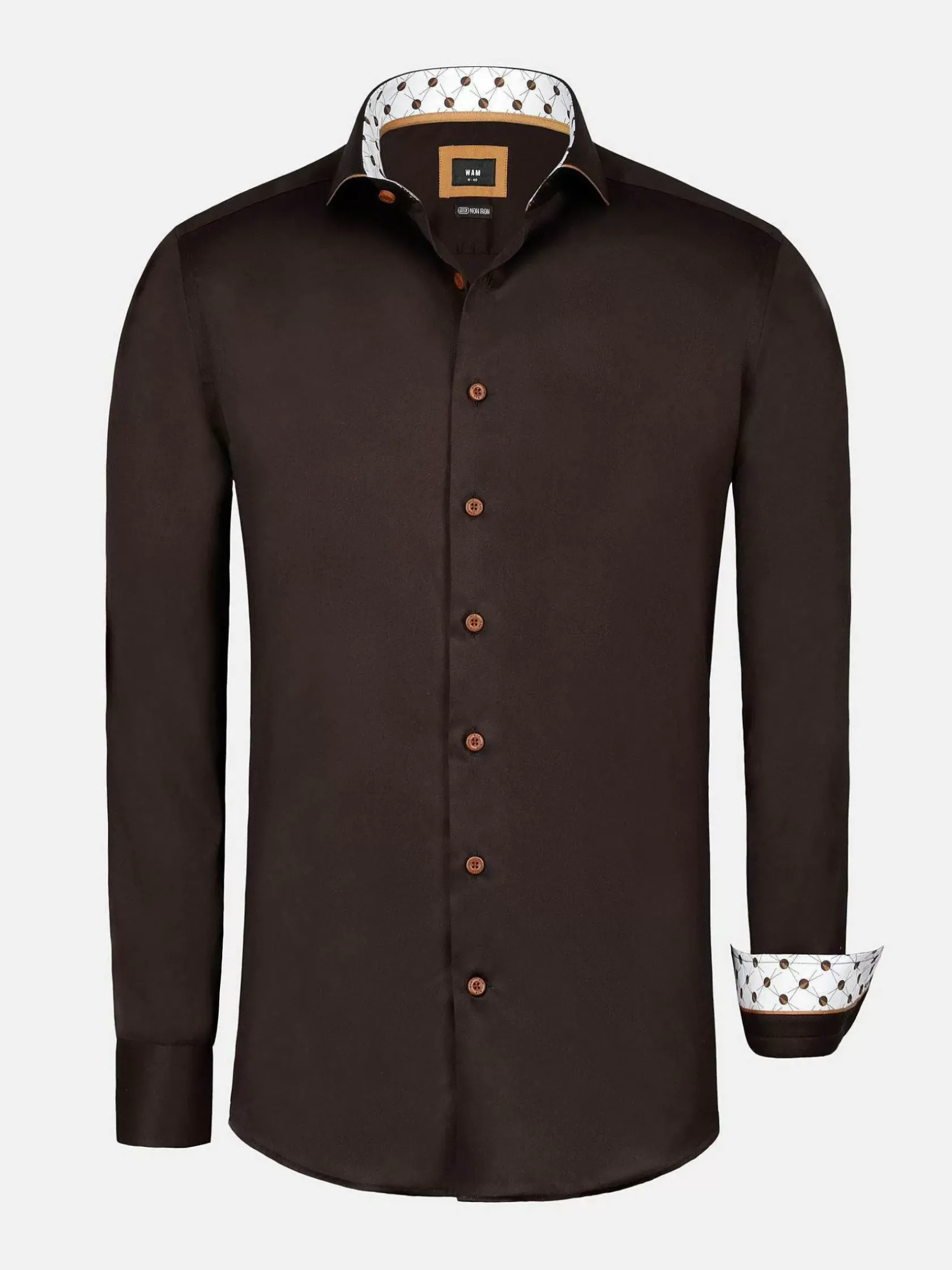 Wam Denim Overhemd Lange Mouwen|Lance Solid Brown Overhemd Lange Mouw