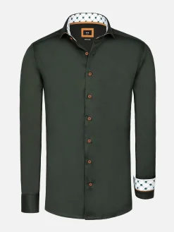 Wam Denim Overhemd Lange Mouwen|Lance Solid Dark Green Overhemd Lange Mouw