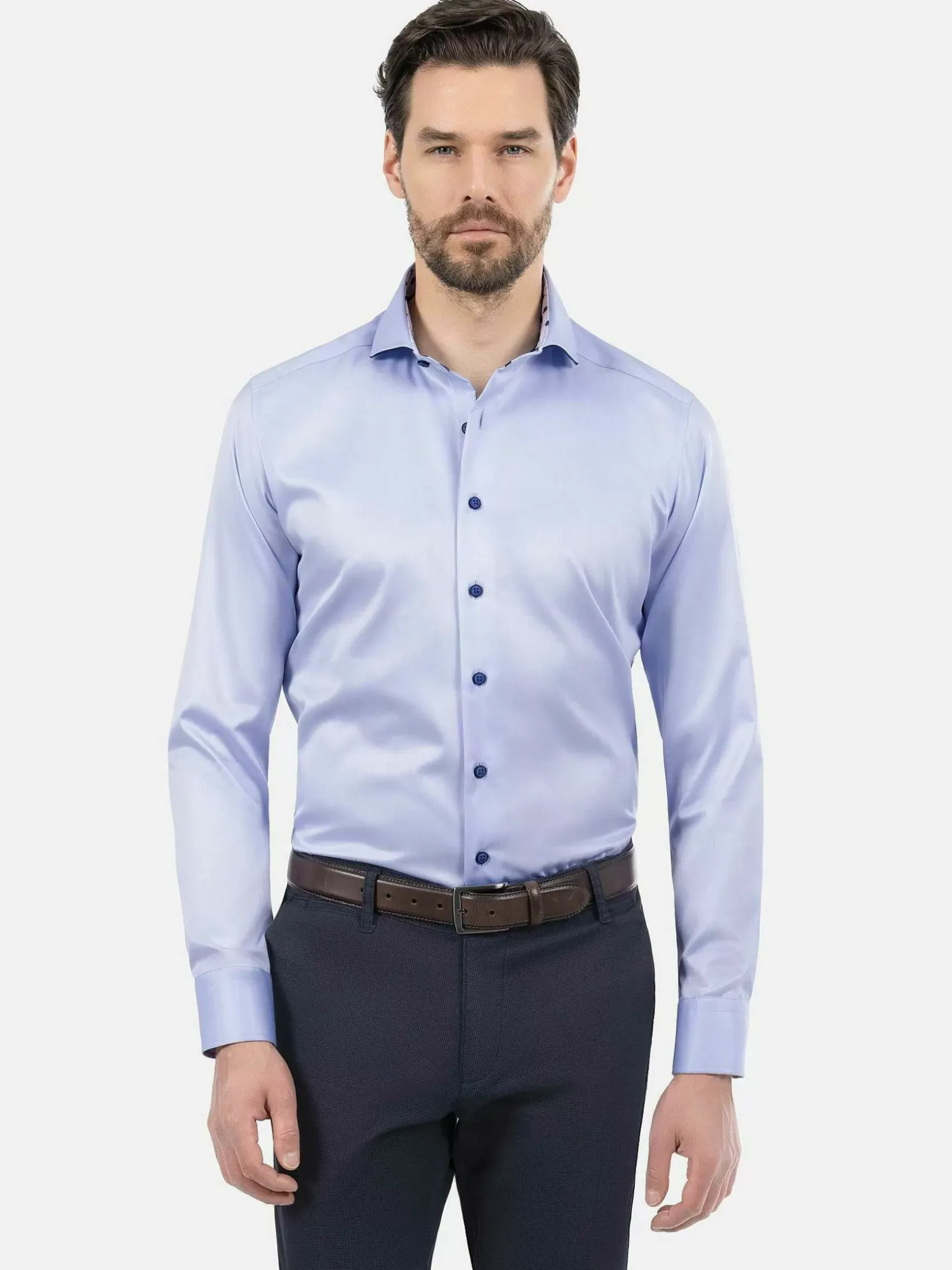 Wam Denim Overhemd Lange Mouwen|Lance Solid Light Blue Overhemd Lange Mouw