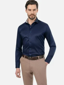Wam Denim Overhemd Lange Mouwen|Lance Solid Navy Overhemd Lange Mouw