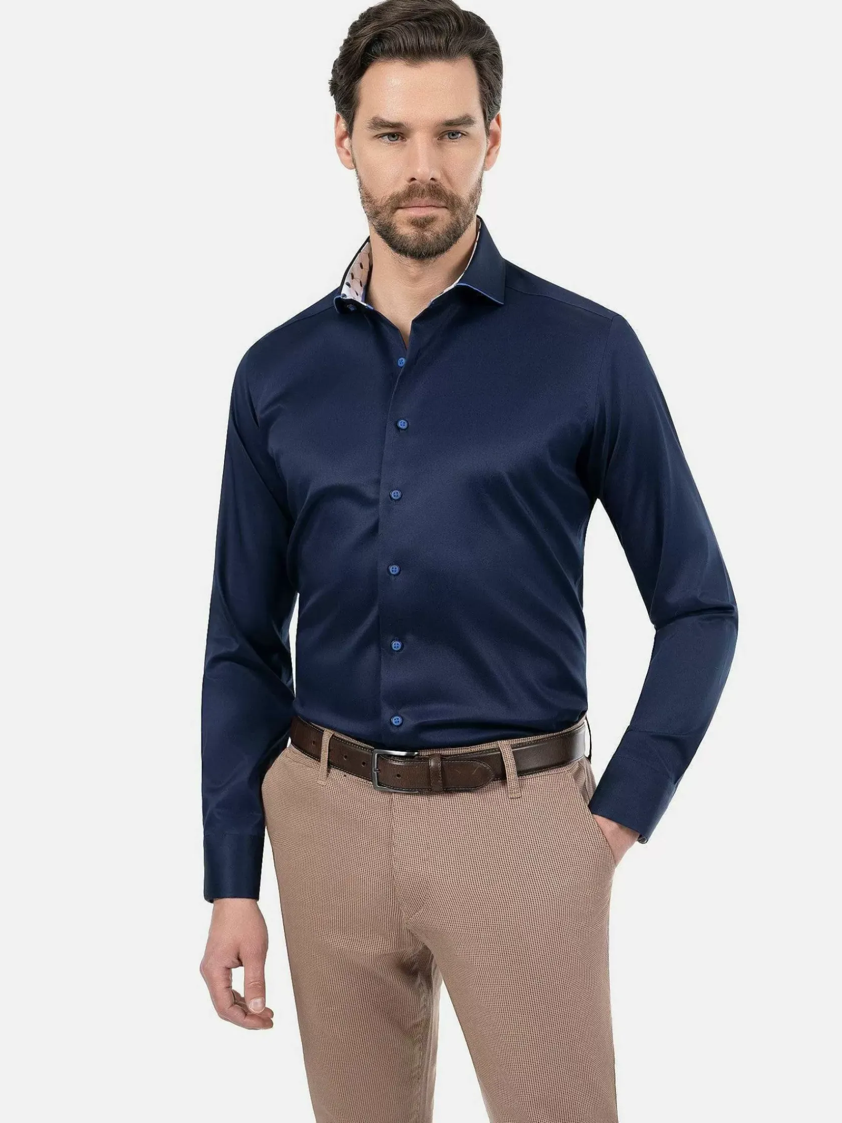 Wam Denim Overhemd Lange Mouwen|Lance Solid Navy Overhemd Lange Mouw