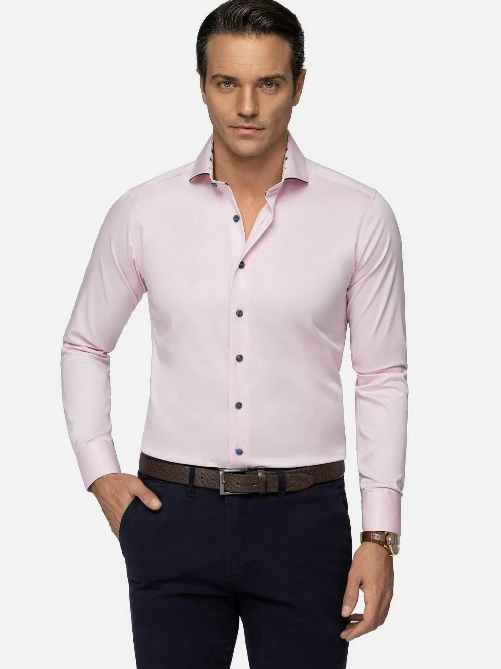 Wam Denim Overhemd Lange Mouwen|Lance Solid Pink Overhemd Lange Mouw