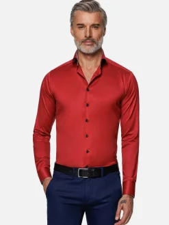 Wam Denim Overhemd Lange Mouwen|Lance Solid Red Overhemd Lange Mouw