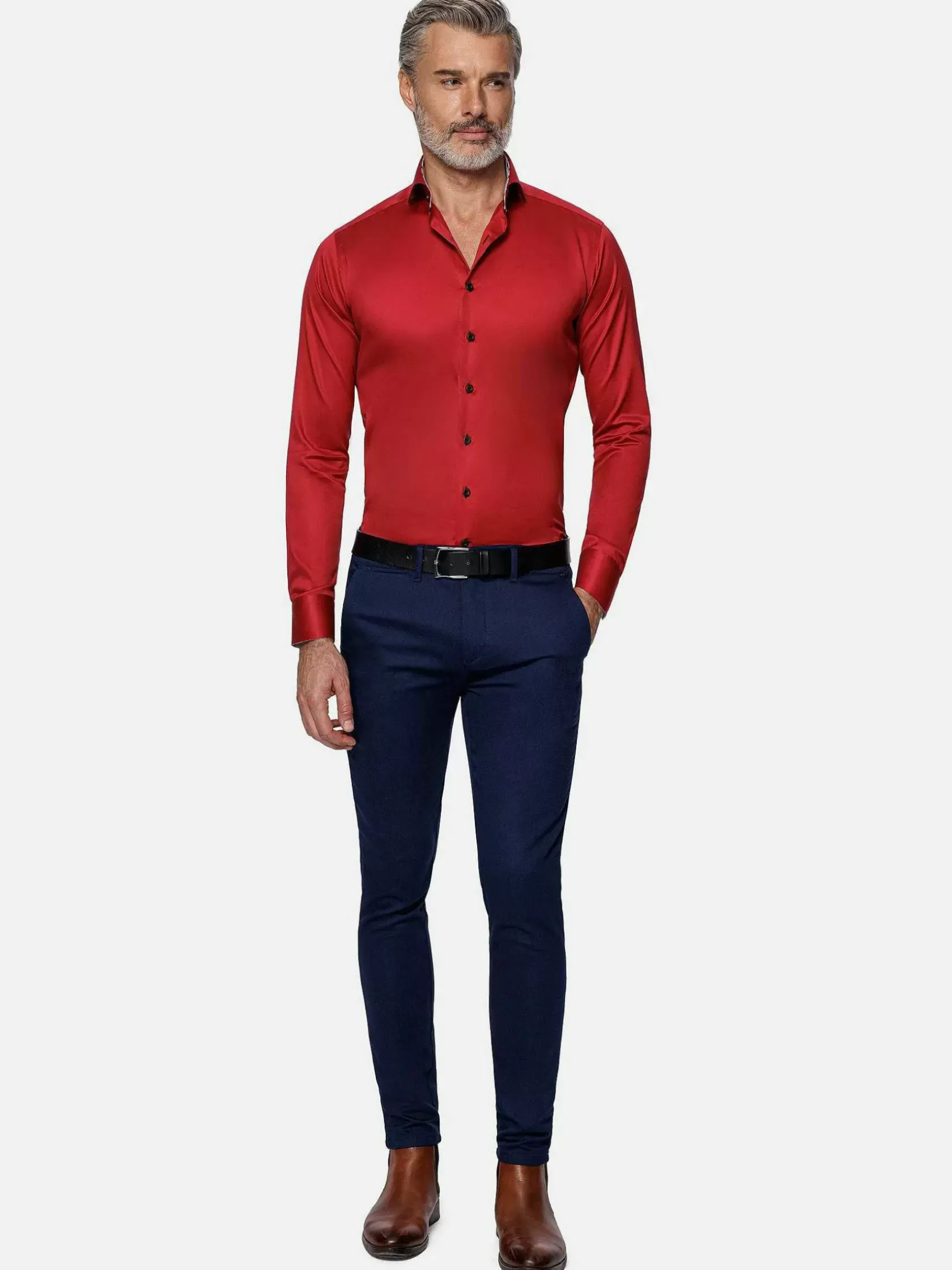 Wam Denim Overhemd Lange Mouwen|Lance Solid Red Overhemd Lange Mouw