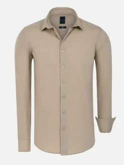 Wam Denim Overhemd Lange Mouwen|Leira Solid Beige Overhemd Lange Mouw
