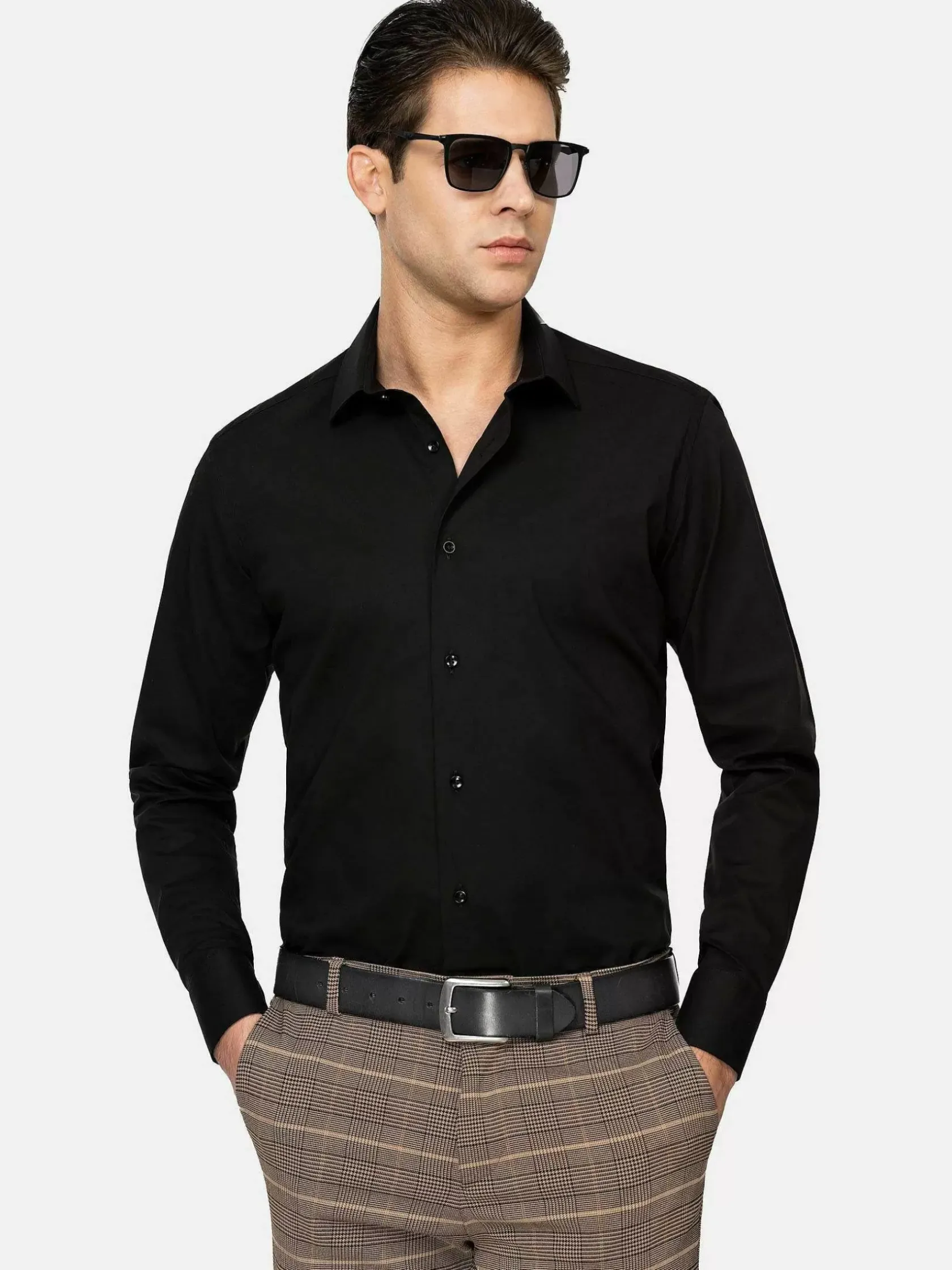 Wam Denim Overhemd Lange Mouwen|Leira Solid Black Overhemd Lange Mouw